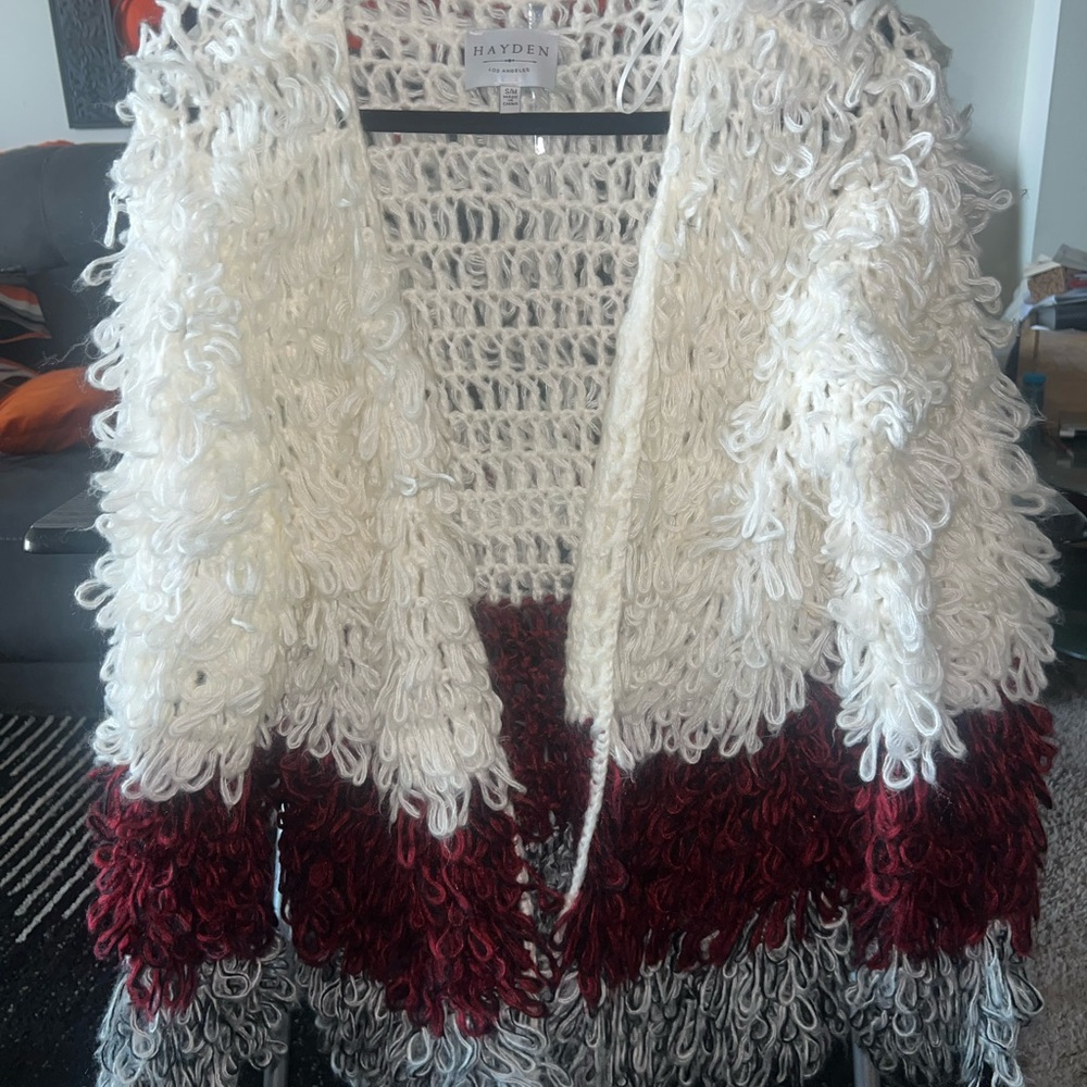 Hayden Women's Red and White Loop Knit Cardigan